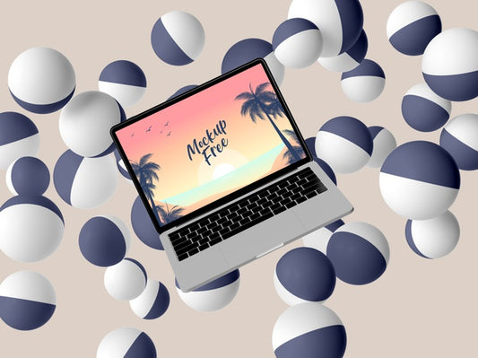 Free Arrangement With Laptop And Balls Psd