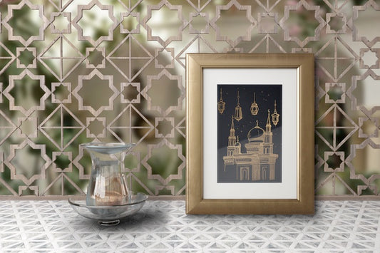 Free Arrangement With Mosque Picture In A Frame Psd