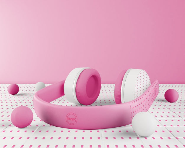 Free Arrangement With Pink And White Headset Psd
