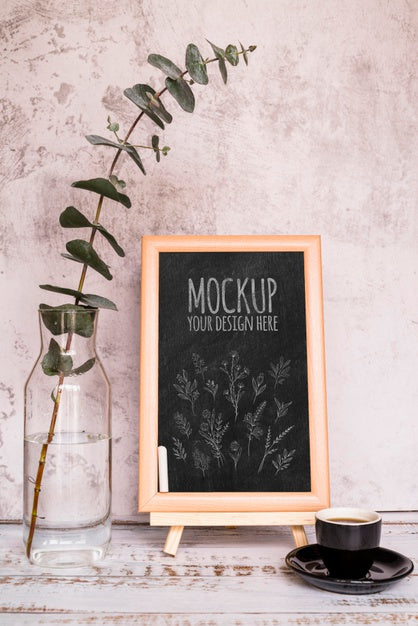 Free Arrangement With Plant And Blackboard Psd