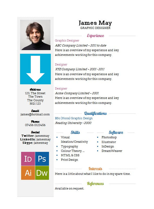 Free Arrows CV Resume Template in Microsoft Word (DOCX) Format