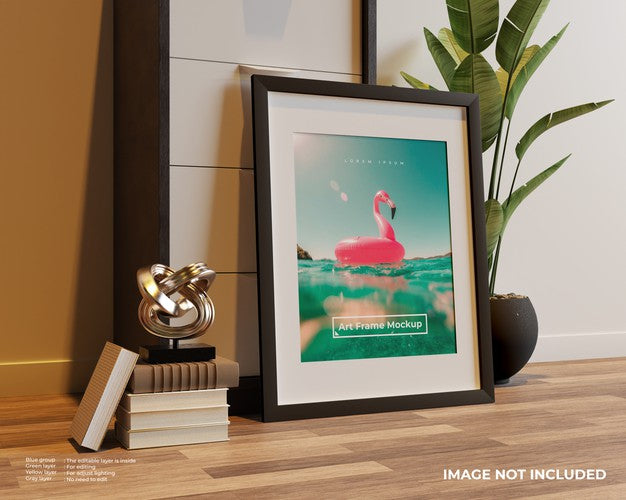 Free Art Frame Poster Mockup On The Floor Leaning Against The Cupboard Psd