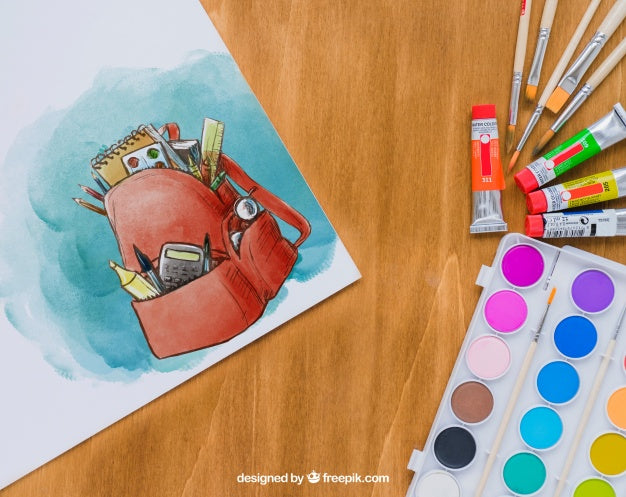 Free Art Lessons' Materials With Watercolor Drawing Psd