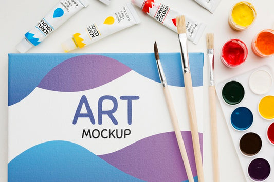 Free Art Mock-Up With Watercolors Above View Psd