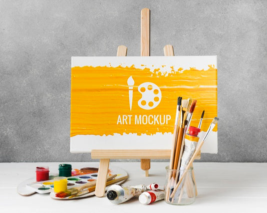 Free Art Mock-Up With Watercolors Psd