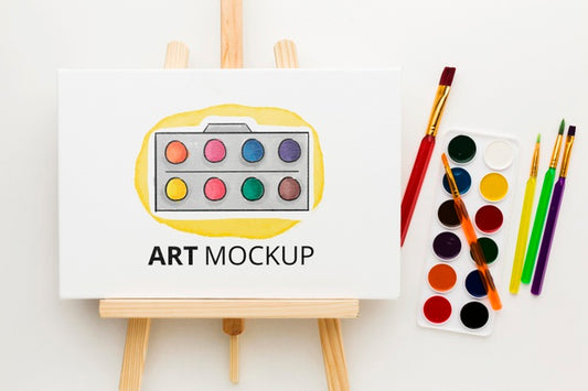 Free Art Mock-Up With Watercolors Top View Psd