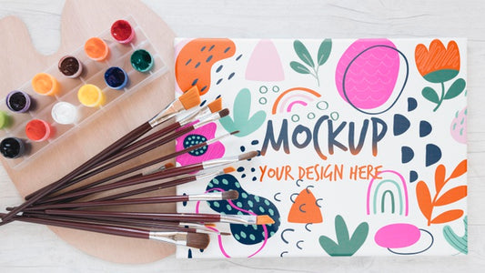 Free Art Studio Colourful Mock-Up With Brushes Psd