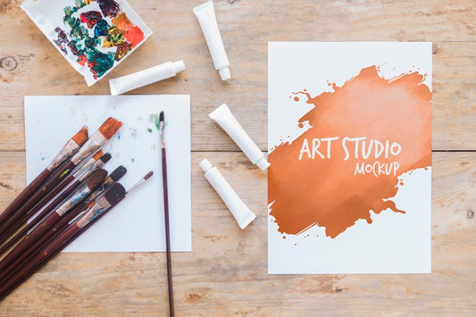 Free Art Studio Mock-Up Brushes And Paint Psd