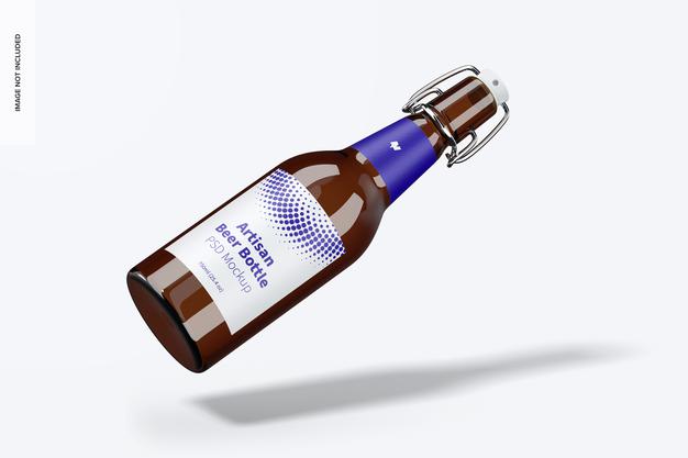 Free Artisan Beer Bottle Mockup, Falling Psd