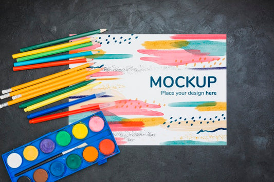 Free Artist Concept Arrangement With Pencils And Watercolors Psd