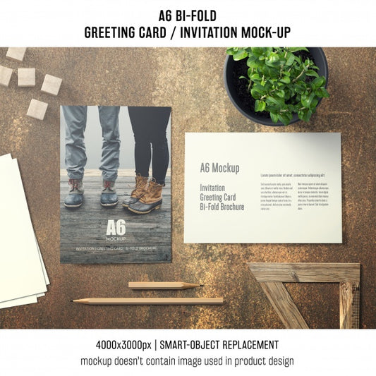 Free Artistic A6 Bi-Fold Greeting Card Mockup Psd