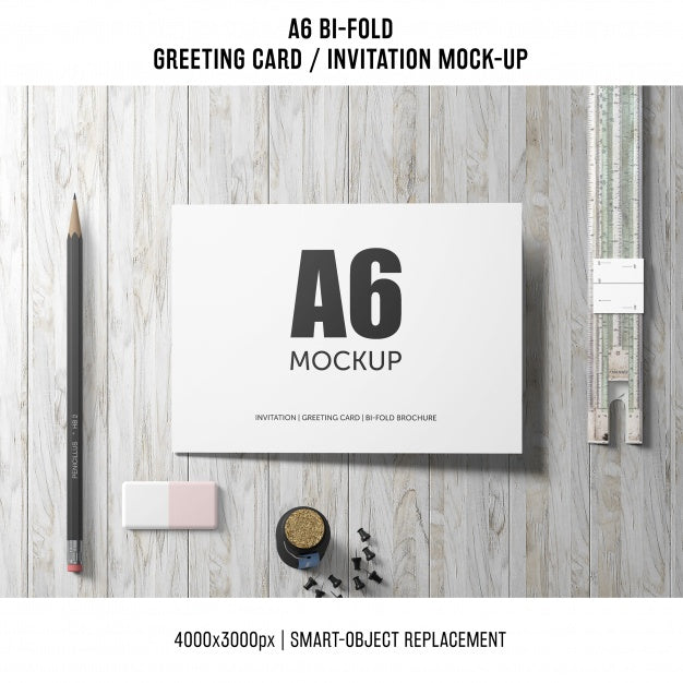 Free Artistic A6 Bi-Fold Invitation Card Mockup Psd