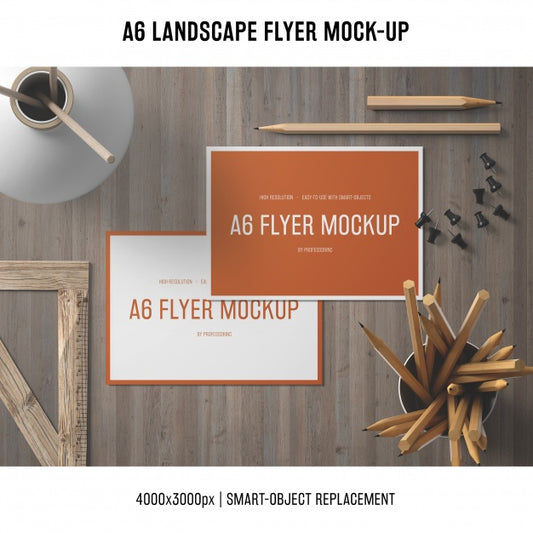 Free Artistic A6 Landscape Flyer Mock-Up Psd