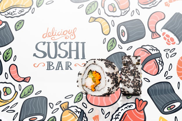 Free Artistic Draw For Sushi Bar Mock-Up Psd