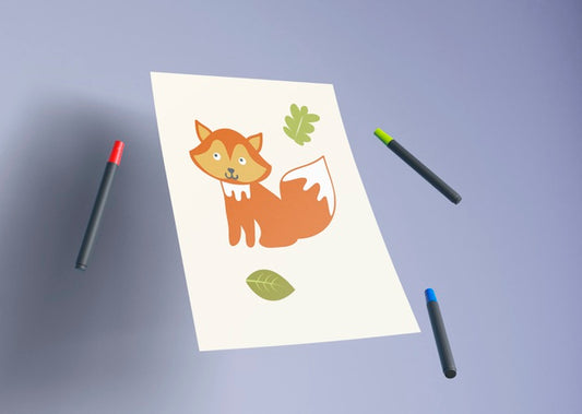 Free Artistic Fox Draw With Markers Beside Psd