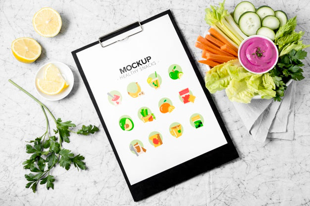Free Assortment Of Snacks With Clipboard Mock-Up Psd
