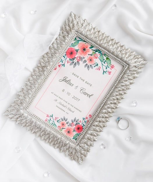 Free Assortment Of Wedding Elements With Frame Mock-Up Psd