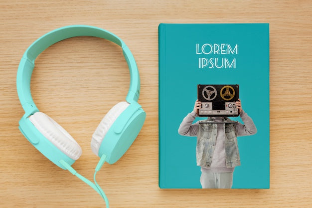 Free Assortment With Book Cover Mock-Up And Headphones Psd