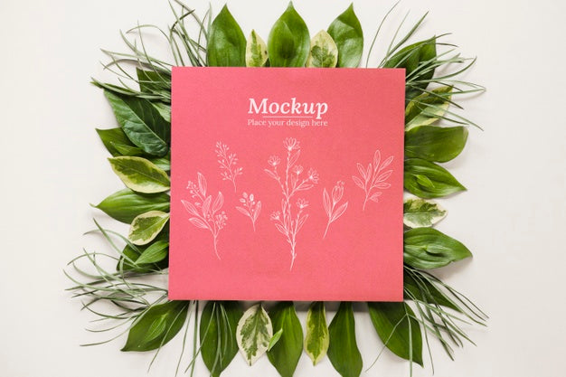 Free Assortment With Mock-Up Card With Leaves Psd