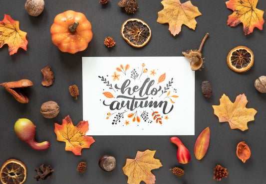 Free Autumn Dried Decor On Black Background With Mock-Up Psd