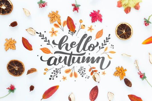 Free Autumn Dried Leaves With Hello Autumn Quote Psd