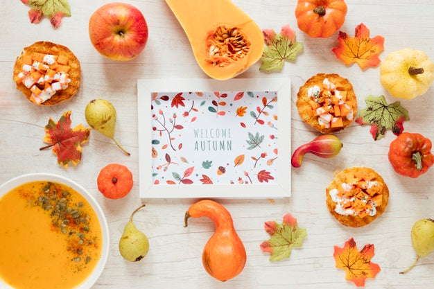 Free Autumn Food With Framed Mock-Up Psd