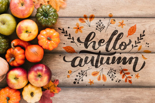 Free Autumn Fruit And Vegetables With Quote Psd