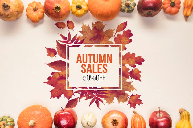 Free Autumn Sales Mock-Up With Dried Vegetables Psd