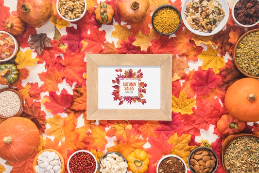Free Autumn Sales Surrounded By Dried Colorful Leaves Psd