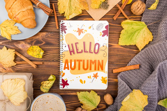 Free Autumn Season Mock-Up With Notebook Psd