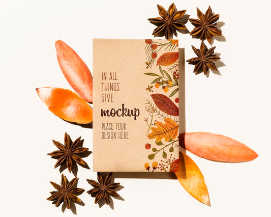 Free Autumnal Mock-Up With Flowers And Leaves Psd