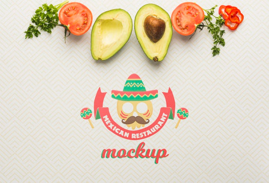 Free Avocado And Tomato Framing Mexican Restaurant Mockup Psd