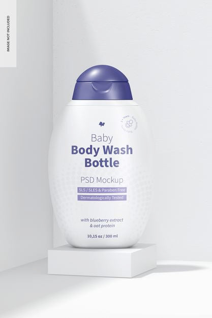 Free Baby Body Wash Bottle Mockup, Perspective Psd