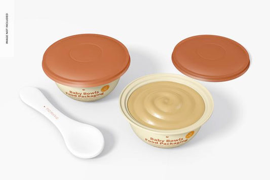 Free Baby Bowls Food Packaging Set Mockup Psd