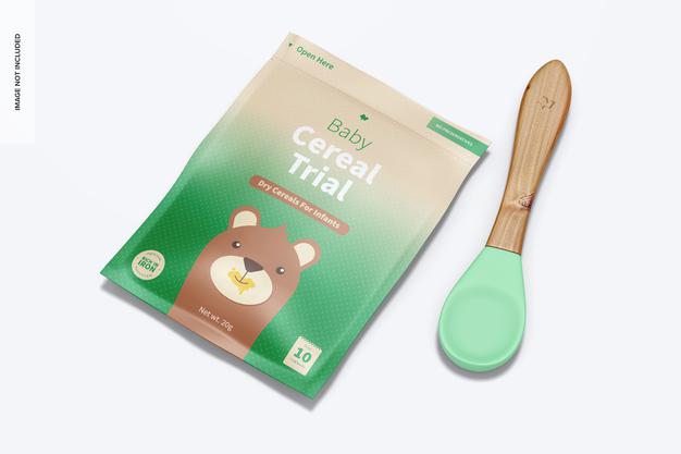 Free Baby Cereal Trial Pack With Spoon Mockup Psd