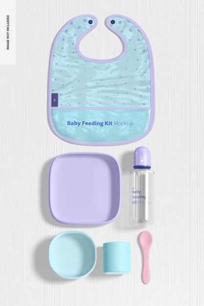 Free Baby Feeding Kit Mockup, Top View Psd