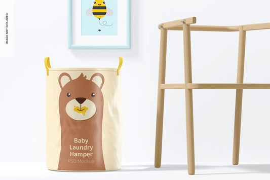Free Baby Laundry Hamper Mockup, Front View Psd