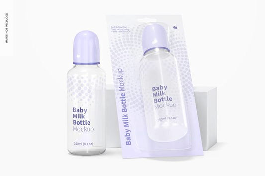 Free Baby Milk Bottle Mockup, Leaned Psd