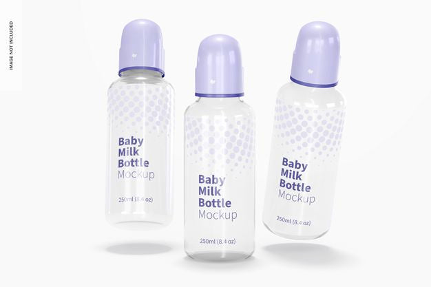 Free Baby Milk Bottles Mockup, Falling Psd