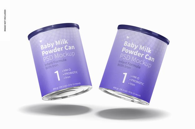 Free Baby Milk Powder Can Mockup, Falling Psd