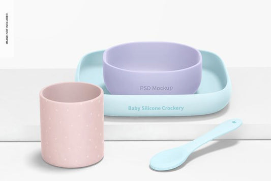 Free Baby Silicone Crockery Kit Mockup, Front View Psd