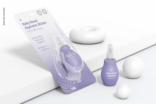 Free Baby Silicone Nasal Aspirator Blister Psd Mockup, Leaned Psd