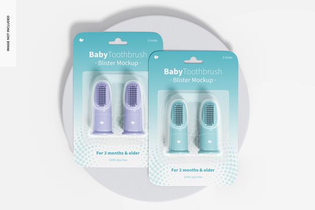 Free Baby Toothbrush Blister Mockup, Top View Psd