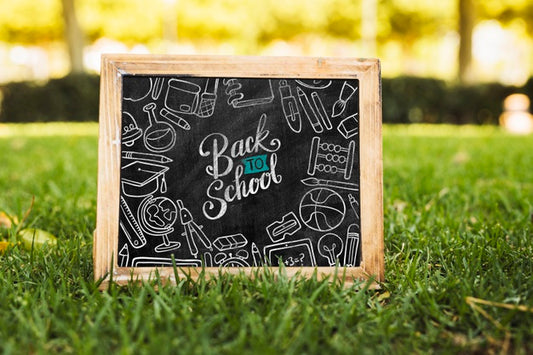 Free Back To School Blackboard On Grass Mock-Up Psd