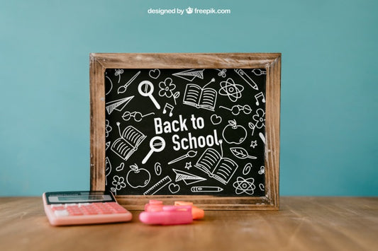 Free Back To School Composition With Leaning Slate Psd