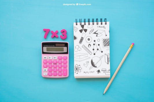 Free Back To School Composition With Notepad And Calculator Psd