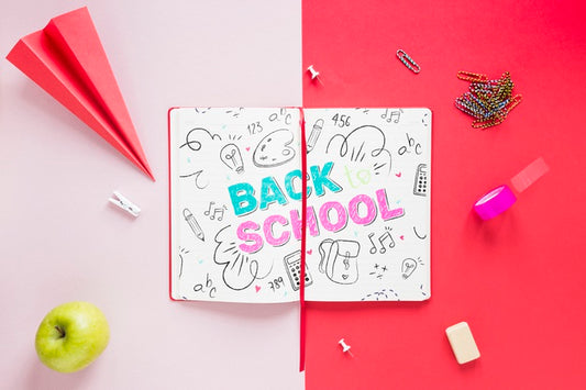 Free Back To School Drawing On Opened Notebook Psd