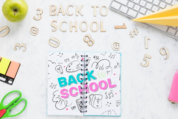 Free Back To School Items With White Keyboard Psd
