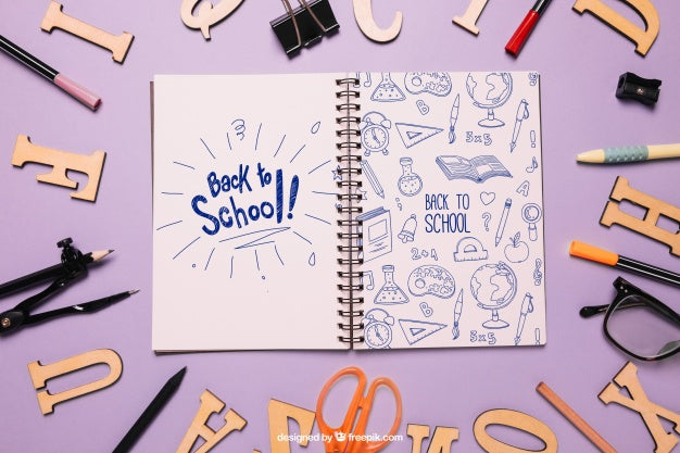 Free Back To School Mockup With Notebook And Letters Psd