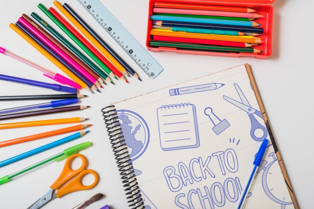 Free Back To School Mockup With Notebook And Pencils Psd